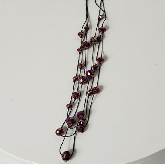 MULTI-STRAND Gunmetal Chain Faceted Beads Necklace & Earrings Set - Picture 6 of 8